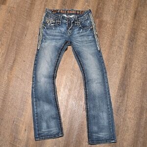 Rock Revival Blue Denim with Orange Embroidery